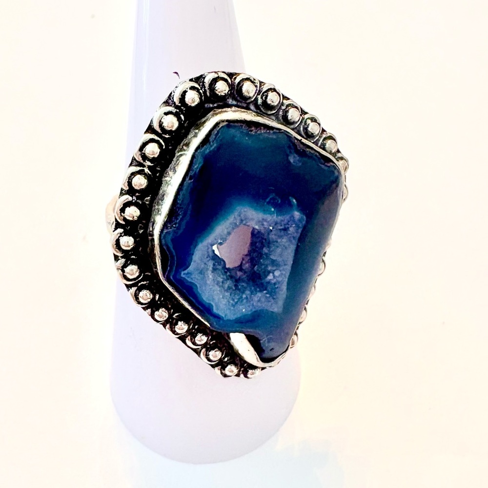 1 1/2 inch, 925   marked, Blue Druzy Slice ring size 8
